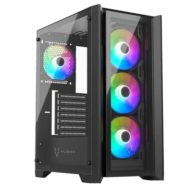 Gabinete Husky Dome 100, Mid Tower,  Lateral e Frontal em Vidro, Preto, Sem Cooler/Fans, Novo, Lacrado