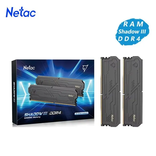 Memória Netac DDR4, Shadow 3 Black , 2x 8 GB (16 GB), 3200 MHz, Nova, Lacrada