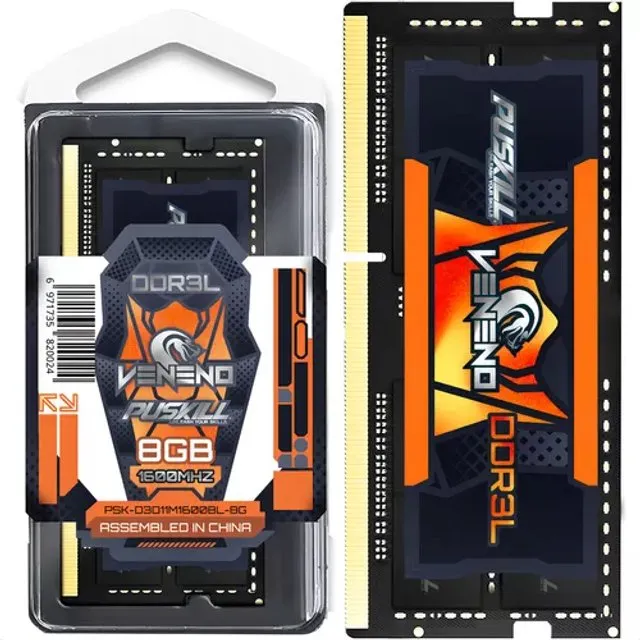 Memória Puskill DDR3L 8GB 1600 MHz , Lacrada, Para Notebook