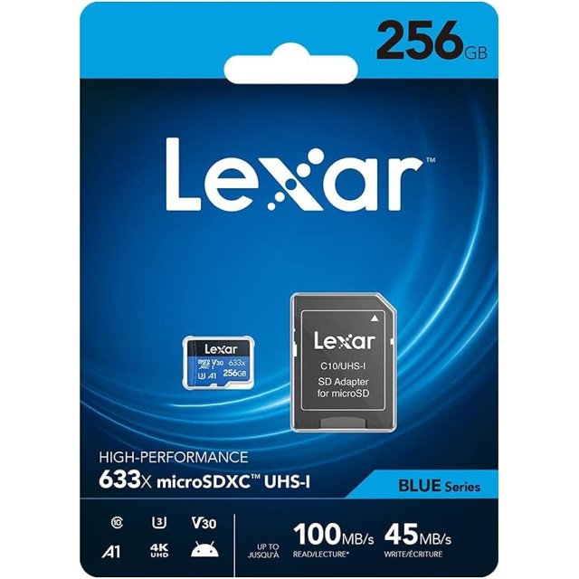 Cartao de Memoria Lexar Blue Series, 256GB, A1,V30,U3, MicroSDXC UHS-I + Adaptador, Novo, Lacrado